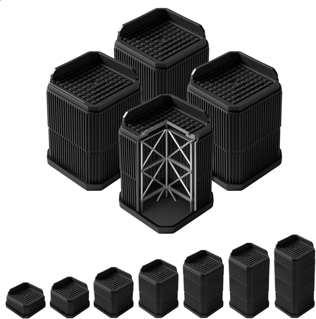 Heavy Duty Sofa Risers 3.7 Inch, Industrial-Grade Desk Raise Blocks for Couch, Table, Bed, Refrigerator, Washing Machine  Anti-Slip, Shock Absorbing, Quiet, Supports up to 4000 lbs(Black)