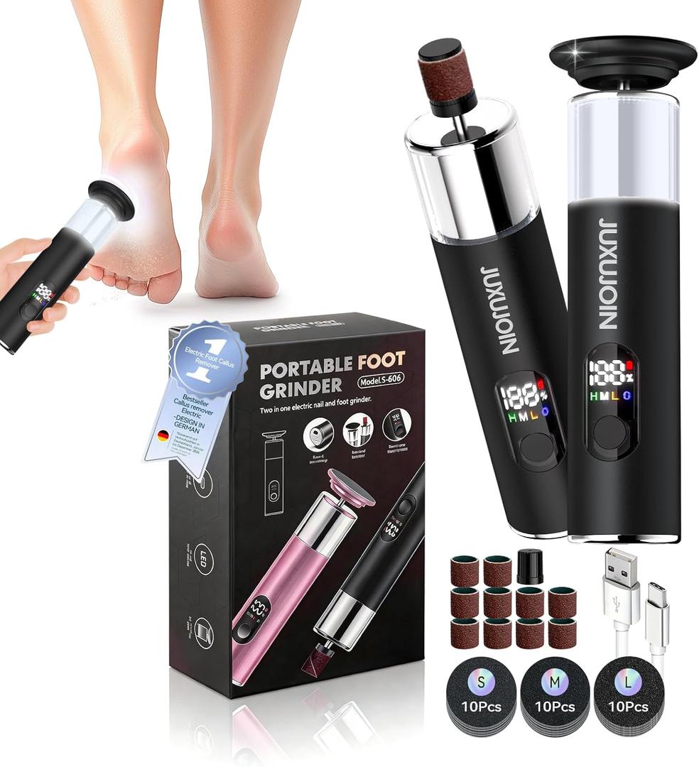 Electric Foot Callus Remover,Rechargeable Electric Callus Remover for FeetVariable 3-Speed & LED LightRemoves 99.92% of Calluses Portable Foot File Pedicure Kits with 30 Grit Pads-Black