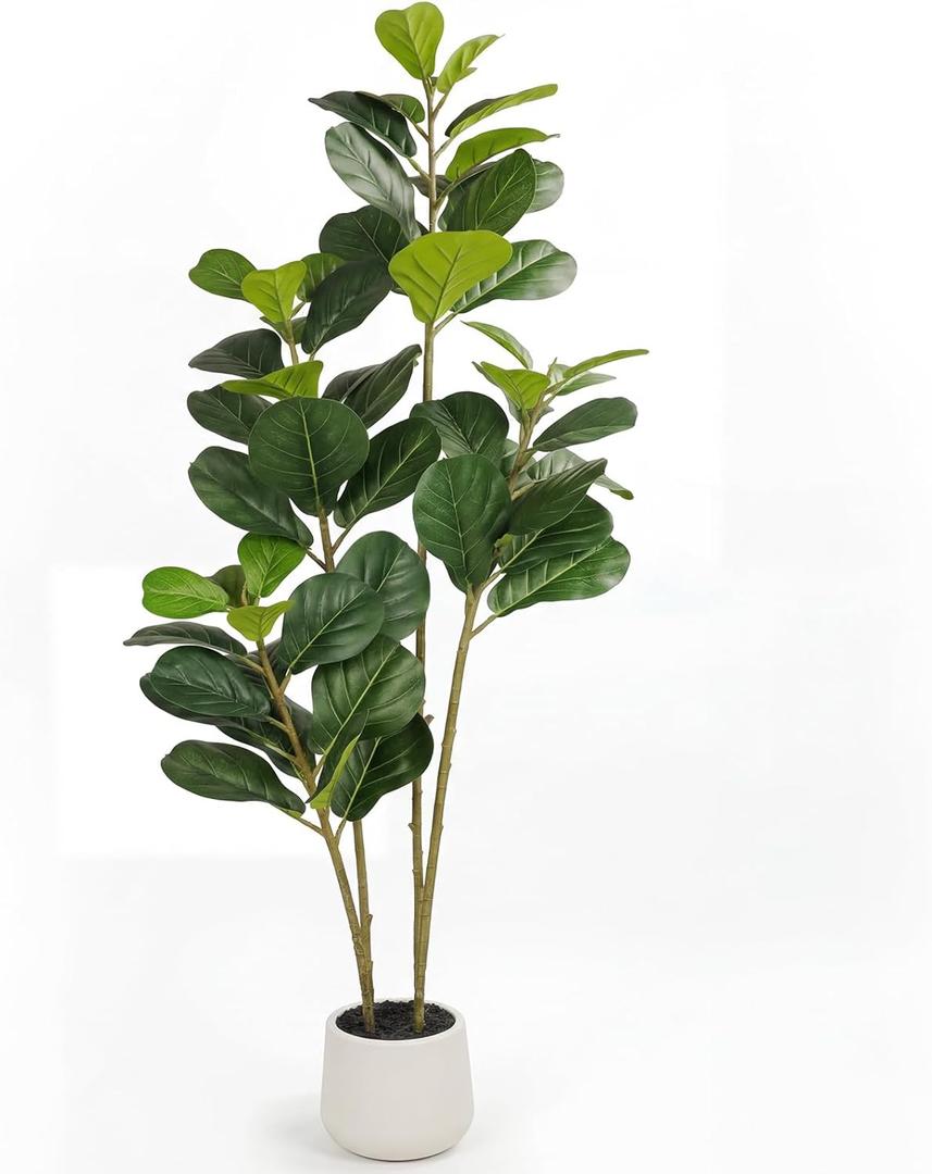 6FT Artificial Fiddle Leaf Fig Tree for Indoor Home Office Decor-Realistic Fake Ficus Tree in Black Planter,Faux Plant with Lifelike Trunk&Leaves for Living Room,Housewarming Gift