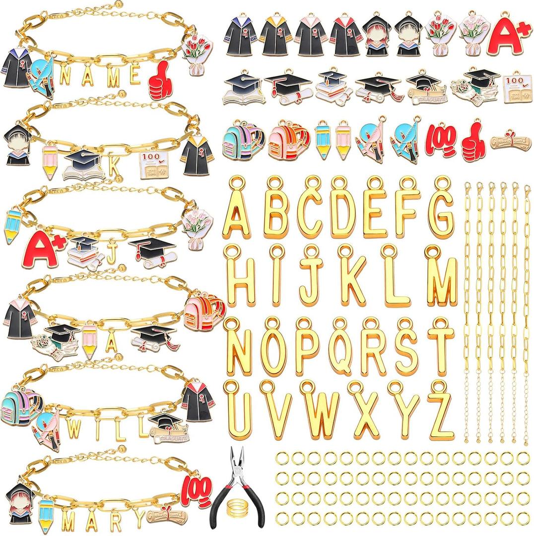 Kigeli 394 Pcs Holiday Bracelets for Women DIY Teacher Graduation Nurse Rainbow Pride Bracelets kit Jewelry Crafts Adjustable Gold Letter Charms for Holiday Party Favors
