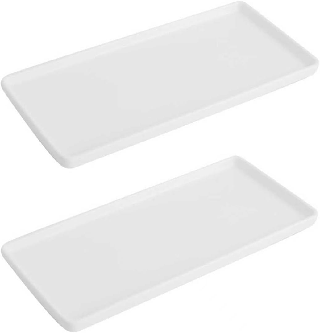 Bathroom Tray countertop 10" Set of 2, Ceramic Vanity Tray,Organizer Tray,Kitchen soap Tray (White)
