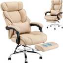 COLAMY Office Chair with Footrest, Ergonomic High Back Design Executive Computer Desk Chair with Removable Lumbar Pillow, 90-135Reclining, Thick Bonded Leather for Home Office Work Comfort, Khaki