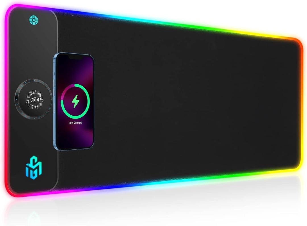 GIM RGB Gaming Mouse Pad with 15W Wireless Charging, LED Mouse Pad with 10 Light Modes, Extra Large Mousepad 800x300x4MM, Non-Slip Rubber Base Computer Keyboard Mat for Gaming, Desk (Black)