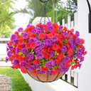 Elyum Artificial Hanging Flowers for Outdoors, Fake Flowers Artificial Petunias Hanging Baskets for Outdoors, UV Resistant Fake Hanging Plants Flowers for Outside Garden Patio Porch Decor