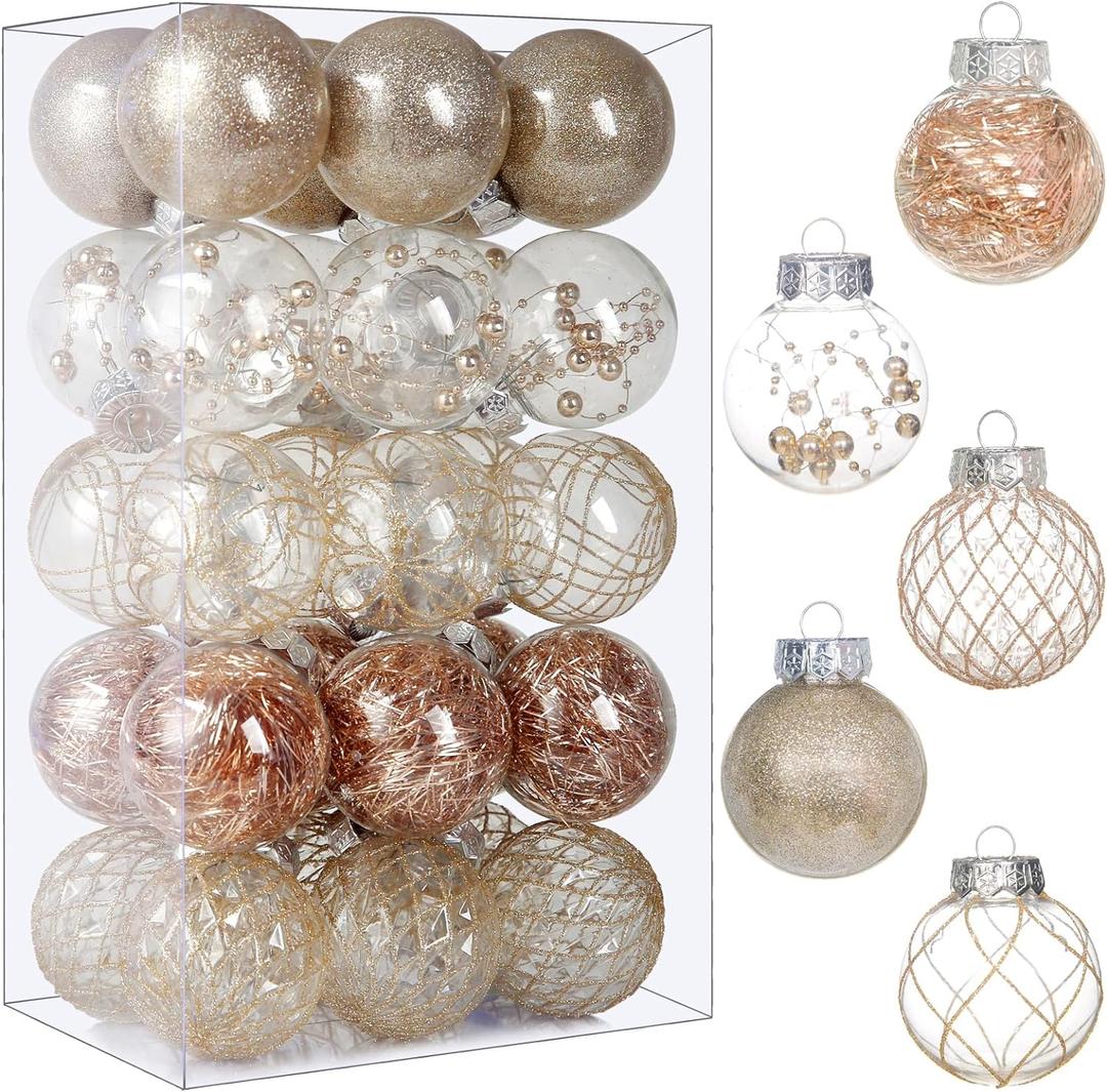 Clear Plastic Christmas Ball Ornaments, 30ct 2.36 Inch Champagne Balls for Tree Decoration - Shatterproof for Holiday Wedding Party Gifts