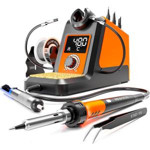 Digital Soldering Iron station Kit, 2 Auxiliary Clamps, 5 Soldering Iron Tips, Solder Wires, Solder Suckers, Stainless Steel Tweezers, and a Phillips Start, soldering station (988d)