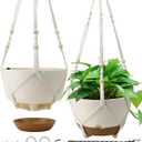 Hanging Planters for Indoor Plants, 2 Pack 10 Inch Self Watering Pots with Macrame Plant Hanger, Hanging Baskets Holder for Outdoor Garden Home Ceiling Window Decor (White)