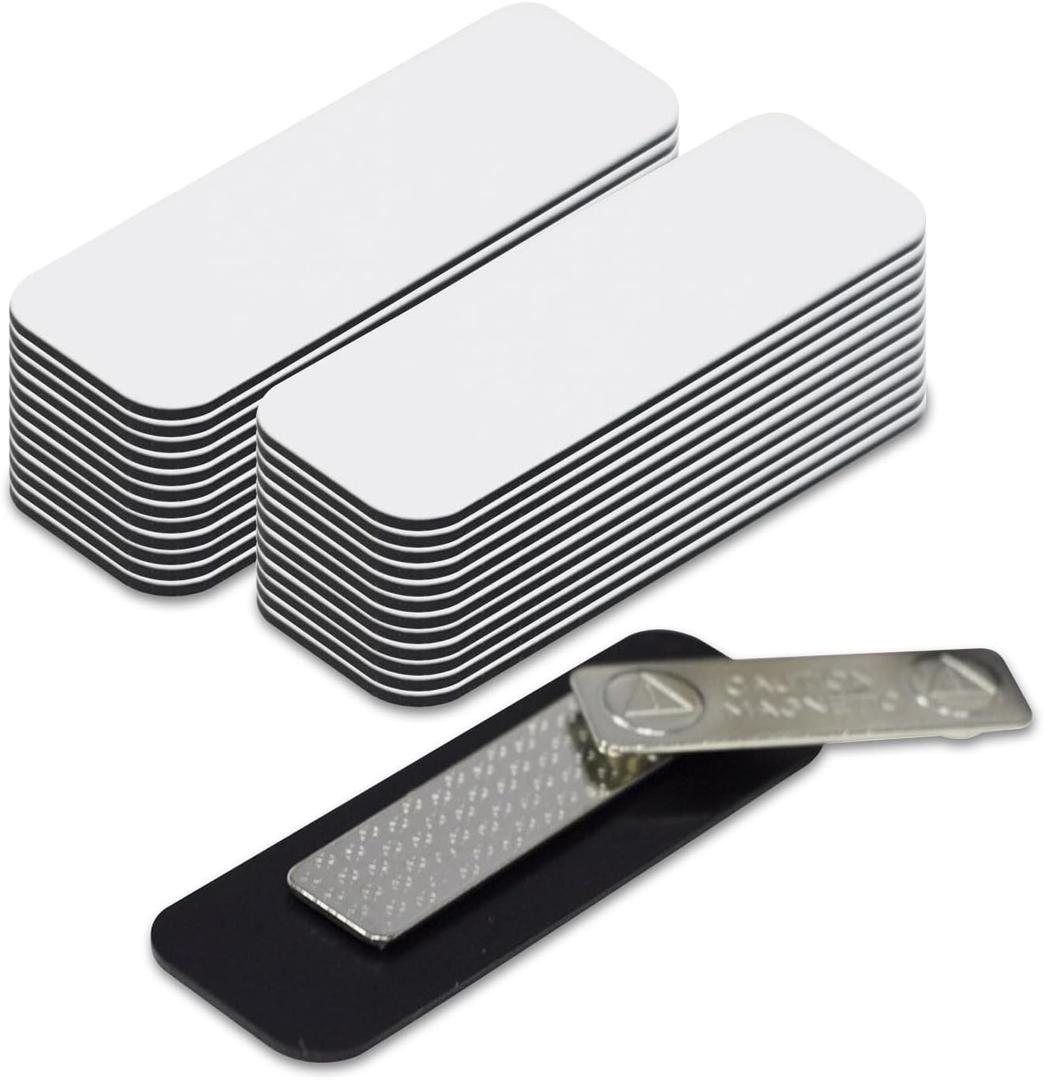 White Name Tag Blanks  25 Pack, 1" x 3", Round Corners, Durable Plastic, DIY Engravable Badges with Magnetic Backing  All Quality Badges