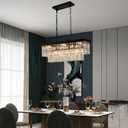 Weesalife Black Crystal Chandeliers for Dining Room Light Fixtures Over Table9-Lights Modern Rectangle Chandeliers for Kitchen Island Bar L28 Inch
