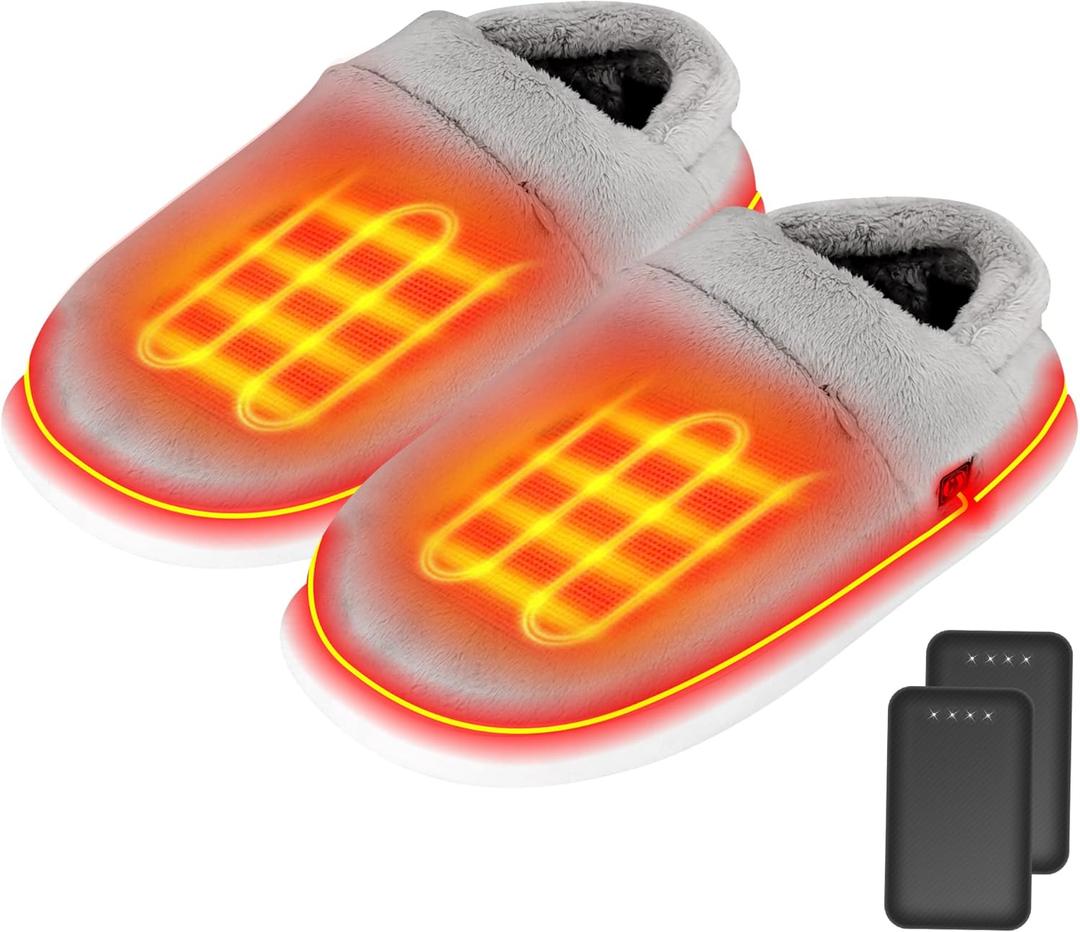 Heated Slippers - Foot Warmer for Men & Women, Electric Heating Slippers, Upgraded 4000mAh Battery Pack (Women 8-9/ Men 7-8)