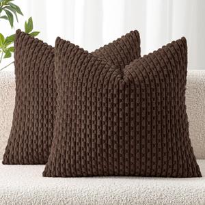 MIULEE Pack of 2 Decorative Throw Pillow Covers 18x18 Inch Soft Boho Striped Textured Corduroy Pillow Covers Modern Farmhouse Home Decor for Couch Bed Sofa Living Room Dark Brown