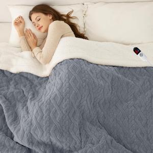 Electric Blanket Full Size 72"X84" Blue - Soft Thick Warm Sherpa Heated Blanket for Winter with 6 Fast Heating Levels & 10hrs LED Timer Auto Off for Women, Overheating Protection for Home