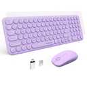 XTREMTEC Wireless Keyboard and Mouse Combo, 2.4G USB Slim Quiet Low-Profile Retro Round Typewriter Keyboard and Ergonomic Mouse Set for Windows/Mac/Laptop/ipad/Computer, Plug-and-Play (Purple)