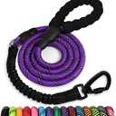 Rope Dog Leash 6 FT: Heavy Duty Leashes with Swivel Lockable Hook Reflective Threads Bungee and Padded Handle - Dog Lead for Small Medium Dogs Outside Walking Hiking Purple (6ft*1/2'')
