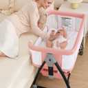 Bedside Bassinet for Baby, 3 in 1 Breathable Mesh Baby Bassinet, 6 Height Adjustable, Easy to Assemble, Bassinet Bedside Sleeper with Wheels, Mosquito Net, Storage Basket, Bassinets for Newborn Baby | Multi-functional (Pink)