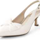 Ankis White Elegant Slingback Heels for Women, Pointed Toe Dress Sandals with Cute Bow Detail, Comfortable Party Shoes 10