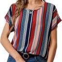 Floerns Women's Short Sleeve Office Blouse (Beige Red Striped), S