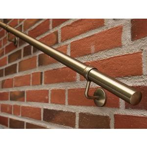 ROTHLEY Metal Stair Railing Handrail: 11.8FT Stainless Steel Hand Railings for Stairs Outdoor Indoor Wall Mount Stair Handrail Complete Kit 1.6" Round Hand Rail for Elderly & Kids (Antique Brass)