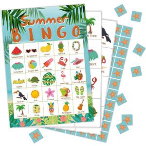 Zodvery Hawaiian Bingo Cards, Tropical Summer Party Activities Bingo Game for Family, Adults Birthday Party, Family Activities Party, Group Activity - 24 Players/07xiatian