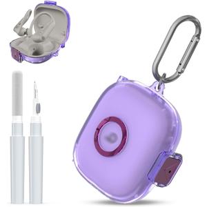 [Upgrade Secure Lock] for Beats Powerbeats Pro 2 2025 Case Cover with Cleaner Kit, AGENTNANO Clear TPU Shockproof Protective Cover with Beats Powerbeats Pro 2 Charging Case with Carabiner-Clear Purple
