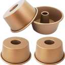 3.5 Inch Angel Cake Pan, Mini Fluted Tube Pan, Nonstick Ring Mold for Baking Angel Food, Chiffon, Pound Cake, Mousse - Gold, 4PCS