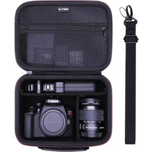 Camera Case Compatible with Canon EOS Rebel T7/R50/R6 Mark II/R100/R50 V/T6/R8/R10/R5 Mark II/RP/R7/5D Mark IV/SL3/R5/T100 DSLR SLR Camera, Len and Tripod with 4 Dividers and Shoulder Strap, Black (Small)