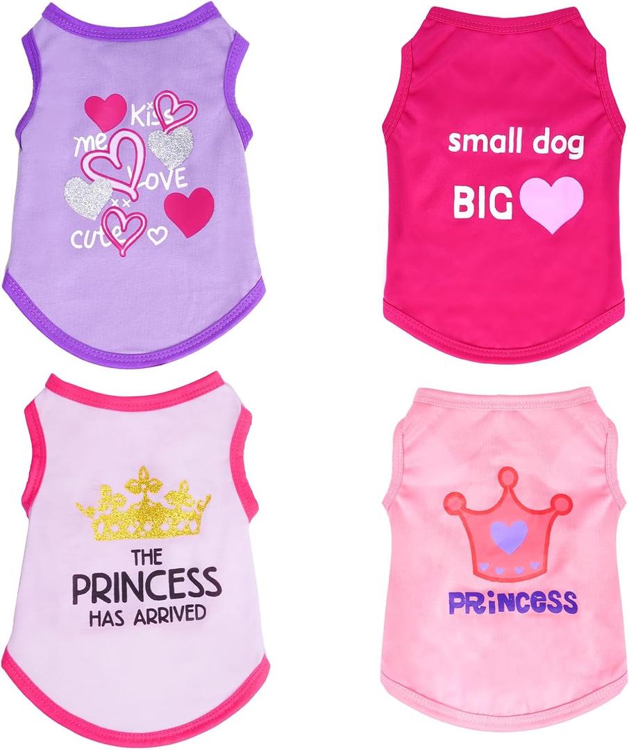 Pistha 4 Pack Dog Shirts Summer Printed Puppy Clothes Cute Sleeveless Pet T Shirts Dog Clothes for Small Medium Dogs Cats Girl, Small