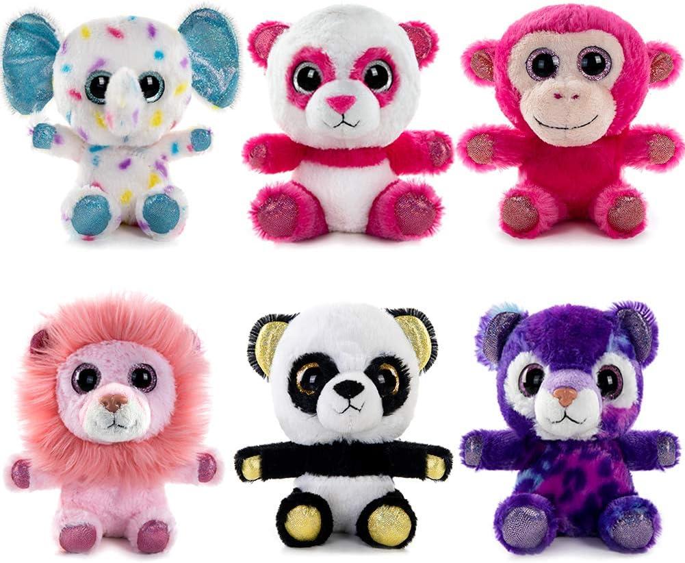 My OLi 5" Plush Toys Set Stuffed Animals Bundle of Zoo Animal Toys Lion/Monkey/Elephant/Pink Bear/Purple Bear/Panda Stuffed Animals Pack of 6 for Babies Kids Girls Boys