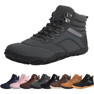 Womens Mens Winter Barefoot Boots Warm Minimalist Wide Toe Box Snow Boots Zero Drop Sole Outdoor Water Resistant Ankle Booties (8-8.5 Women/6.5-7 Men, Grey)