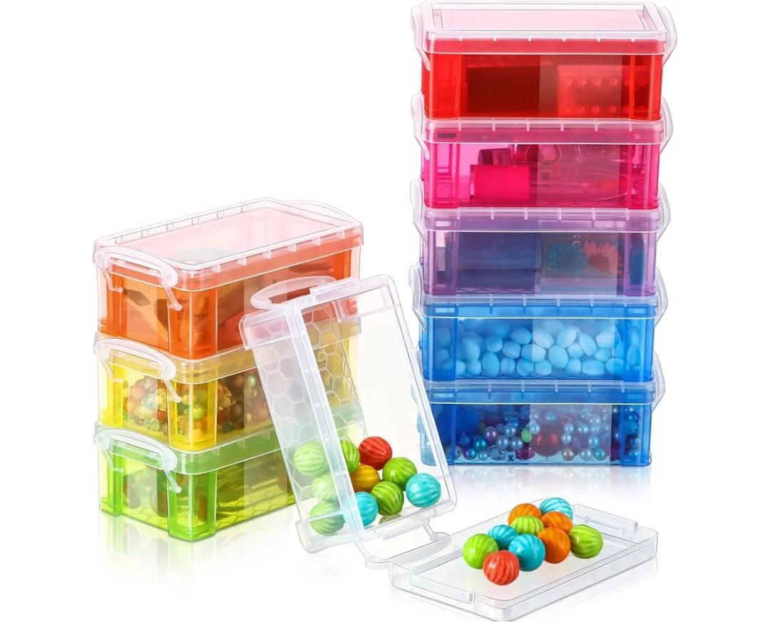 Sepamoon 9 Piece Small Plastic Storage Box with Lid Colorful Translucent Stackable Tool Storage Case Mini Sewing Box Organizer Plastic Organizer Container for Stationery, Jewelry, and More