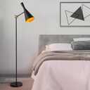 Modern Industrial Floor Lamp For Bedroom, 64'' Adjustable Gold Inner Shade Tall Floor Lamp For Office, Living Room, Skinny Corner Accent Reading Standing Lamp, Retro Farmhouse Mid-Century, Black