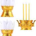 Uonlytech Led Lotus Lantern Ornament Electronic Incense Burner Safe Flameless Buddhist Lamp for Home D Cor Bedroom Living Room Ritual Use