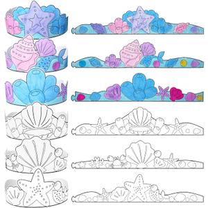 Sumind 24 Pcs DIY Mermaid Crown Color Your Own Mermaid Activities for Ocean Themed Sunday School Classroom Kids Crafts Activities