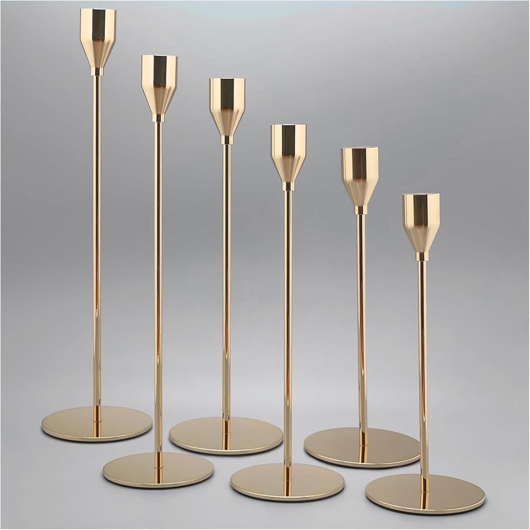 6Pcs French Gold Candlestick Holders Set Fit 3/4" Tall Taper Candle Home Decorative Table Centerpieces for Family Dinning, Party Decoration, French Gold 