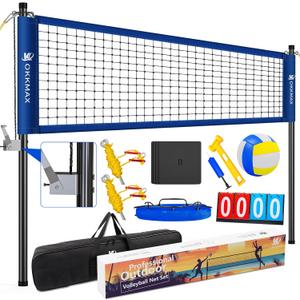 Professional Outdoor Volleyball Net Set with Adjustable Poles & Anti-Sag Design, Portable Volleyball Net Includes Beach Fixed Plate, Scoreboard, Boundary Line and Carry Bag for Backyard Beach Grass