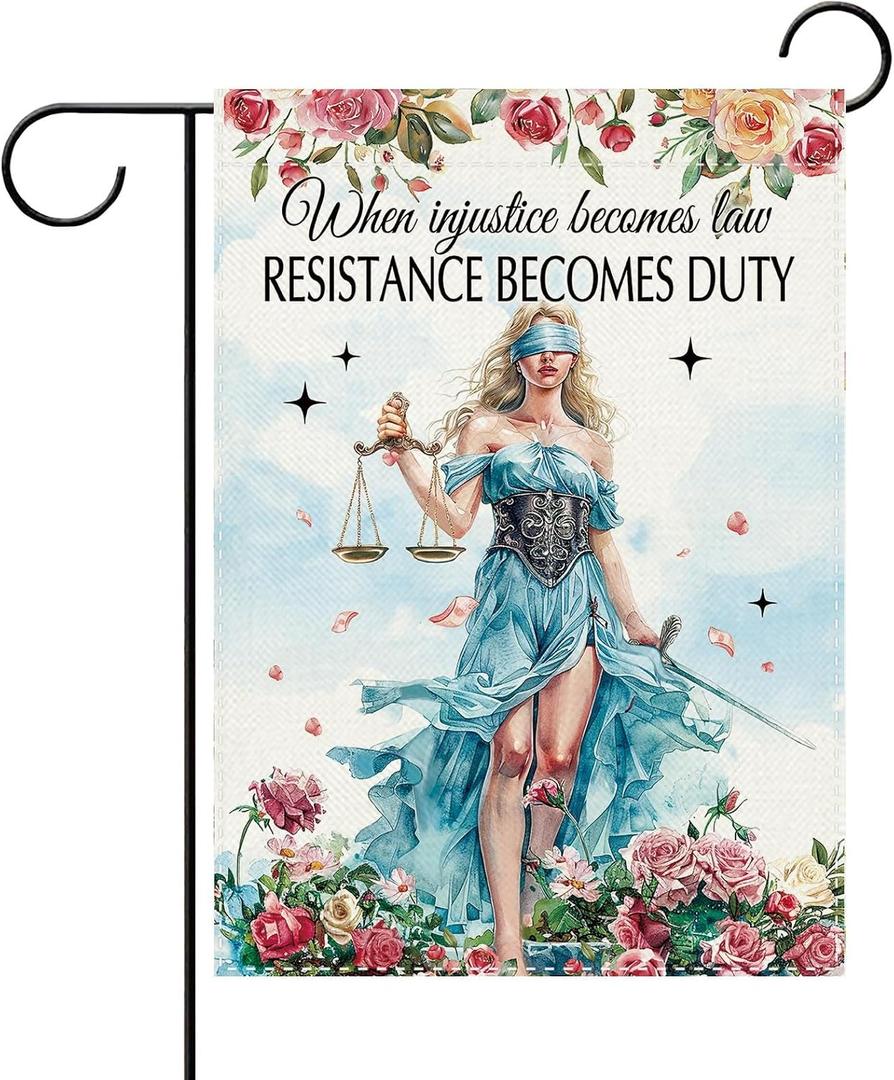 When Injustice Becomes Law Resistance Becomes Duty Garden Flag
Feminist Social Justice Goddess Small Yard Outside Decoration, Human Rights Equality Floral Outdoor Home Decor Double Sided