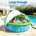 47.3" Foldable Kids Pool with Water Spray, Kiddie Pool with Canopy, Hard Plastic Pool Suitable for Toddler and Baby, Blue and Green(Sprayer)