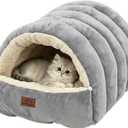 Covered Cat Bed Cave for Indoor Cats, 2-in-1 Enclosed Pet Bed for Kittens with Zippered Washable Cat Mats, Cat House Bed, Grey