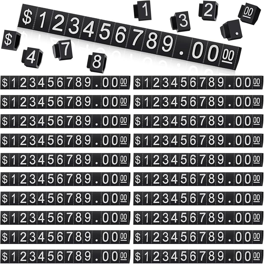 Qunclay 50 Sets Price Display Cube Number Letter Price Tag Cube Blocks Adjustable Dollar Display Stand Small Counter Kit for Jewelry Retail Vending Machine Shop Signs(White Number,Black)