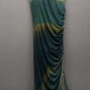 WDIRARA Women's One Shoulder Mesh Ruched Maxi Dress Tie Dye High Slit Bodycon Dresses, Size -M