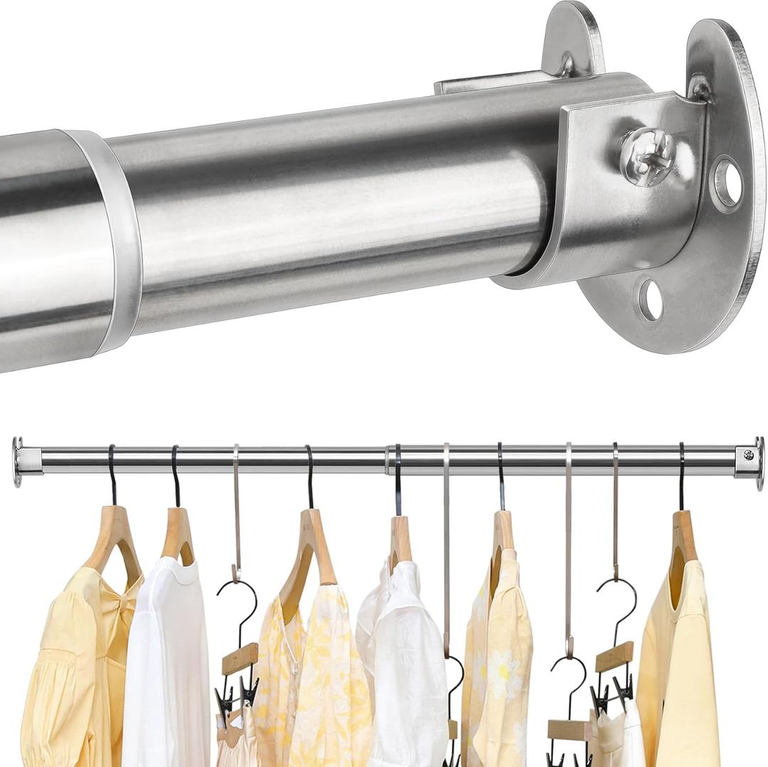 Closet Rods for Hanging Clothes - Heavy Duty, Length Adjustable (Silver, 66.5" - 76")