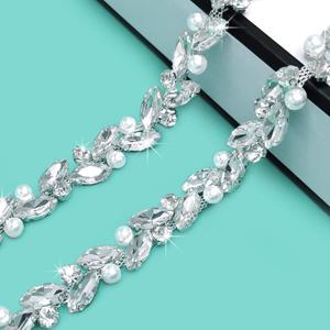 1 Yard Rhinestone Trim Diamond Crystal Rhinestone Chain Sparkly Rhinestone Applique for Wedding Party Decoration & Bridal Costume Embellishment Clothing Accessories (silver-2)