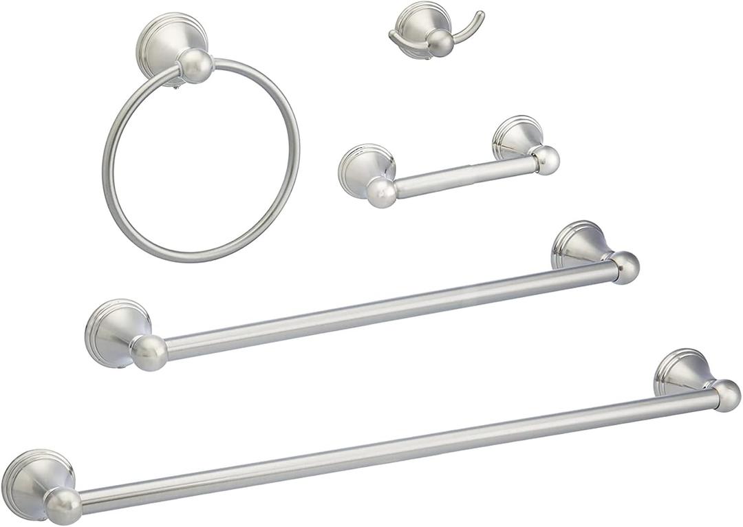 Amazon Basics 5 Piece, Satin Nickel AB-BR817-SN Bathroom Hardware Set, Variety Pack