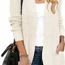 ZESICA Women's Fall Winter Long Sleeve Open Front Casual Lightweight Soft Knit Cardigan Sweater Outerwear, Apricot, Small