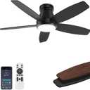 AQUBT 42 Inch Ceiling Fans with Lights, Quiet Reversible Fan with Remote & APP Control, 6-Speed, 3 Color Temperatures Dimmable LED, DC Motor, Low Profile Ceiling Fan for Bedroom Living Room（Black）