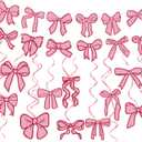 Pink Bow Birthday Decorations,Bow Banner and Hanging Swirls Decor for Coquette Baby Shower Bridal Bachelorette Party Decor