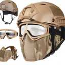 Airsoft Helmet,Black Tactical Helmet,Airsoft Mask Mesh,Elastic Balaclava Mask, Anti Fog Airsoft Goggles, Tactical Full Face Protection, Airsoft Accessories,Military Gear (A/PJ-Camo)