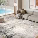 Area Rug Living Room Rugs - 8x10 Modern Abstract Soft Indoor Neutral Washable Rug Stain Resistant Non-Slip Low Pile Carpet for Bedroom Dining Room Home Office - Charcoal Grey