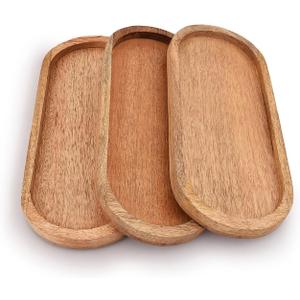 Samhita Mango Oval Wood Tray Set of 3 Perfect for Food Holder/BBQ, Serve Cheese, Sushi, Holiday Snacks, and More. (12" x 5" x 0.75")