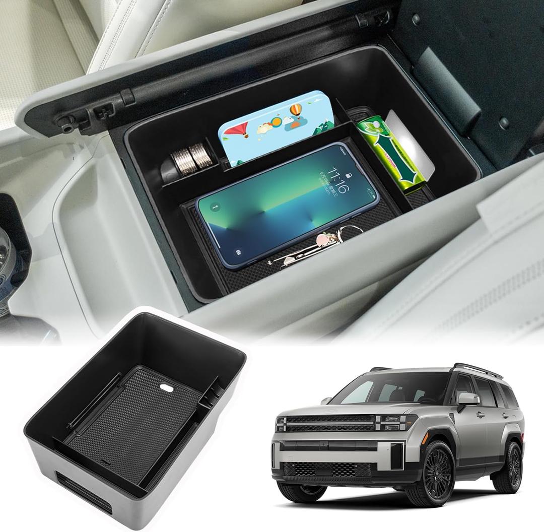 Center Console Organizer Tray Compatible with 2024 2025 2026 Hyundai Santa Fe Interior Storage Box Insert Secondary Accessories (Armrest Storage Tray)